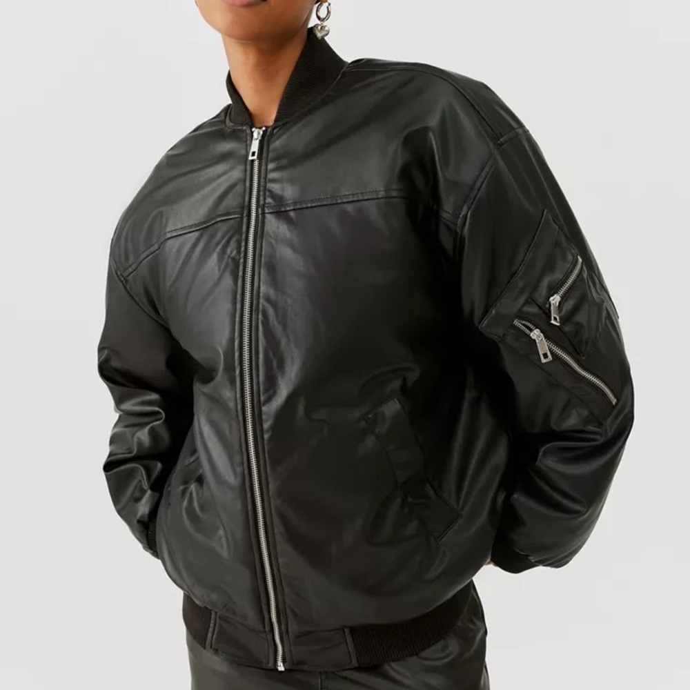 BDG Marcy Faux Leather Oversized Bomber Jacket